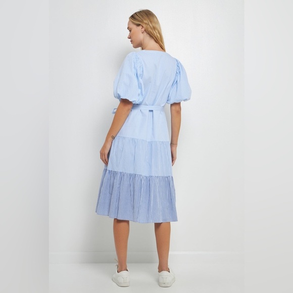 English Factory Puff Sleeve Round Neckline Midi Dress Size XS - Picture 2 of 11